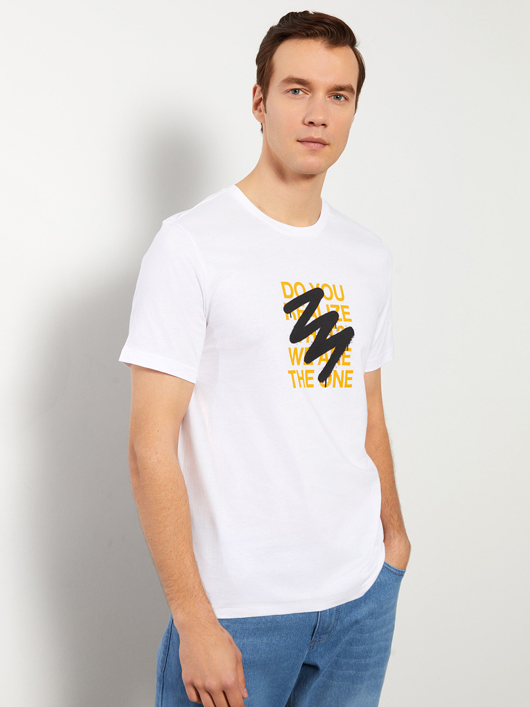 

LC Waikiki Men Typography Printed Pure Cotton T-shirt, White