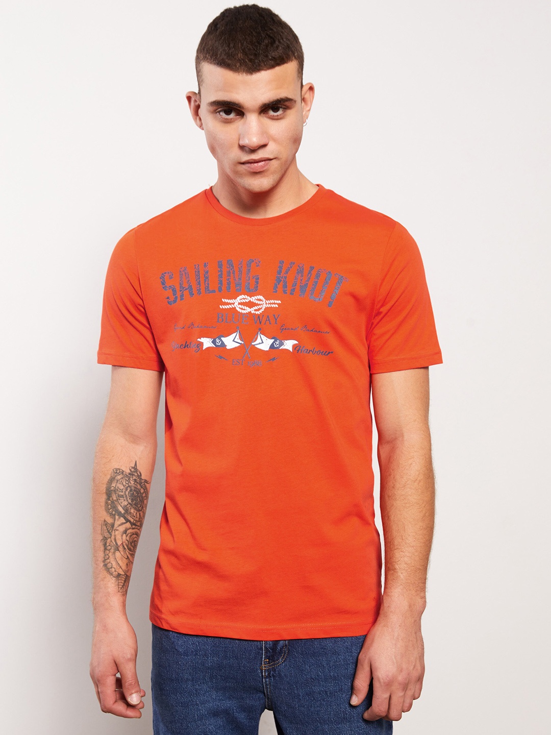 

LC Waikiki Nautical Printed Pure Cotton T-shirt, Orange