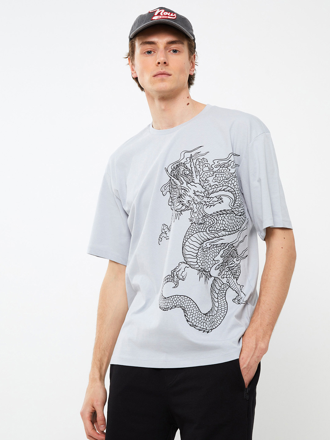 

LC Waikiki Men Printed Pure Cotton T-shirt, Grey
