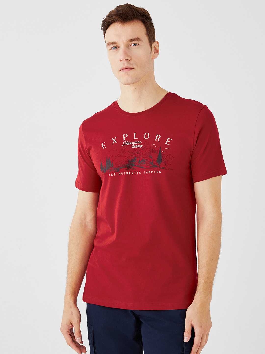 

LC Waikiki Men Typography Printed Pure Cotton T-shirt, Red