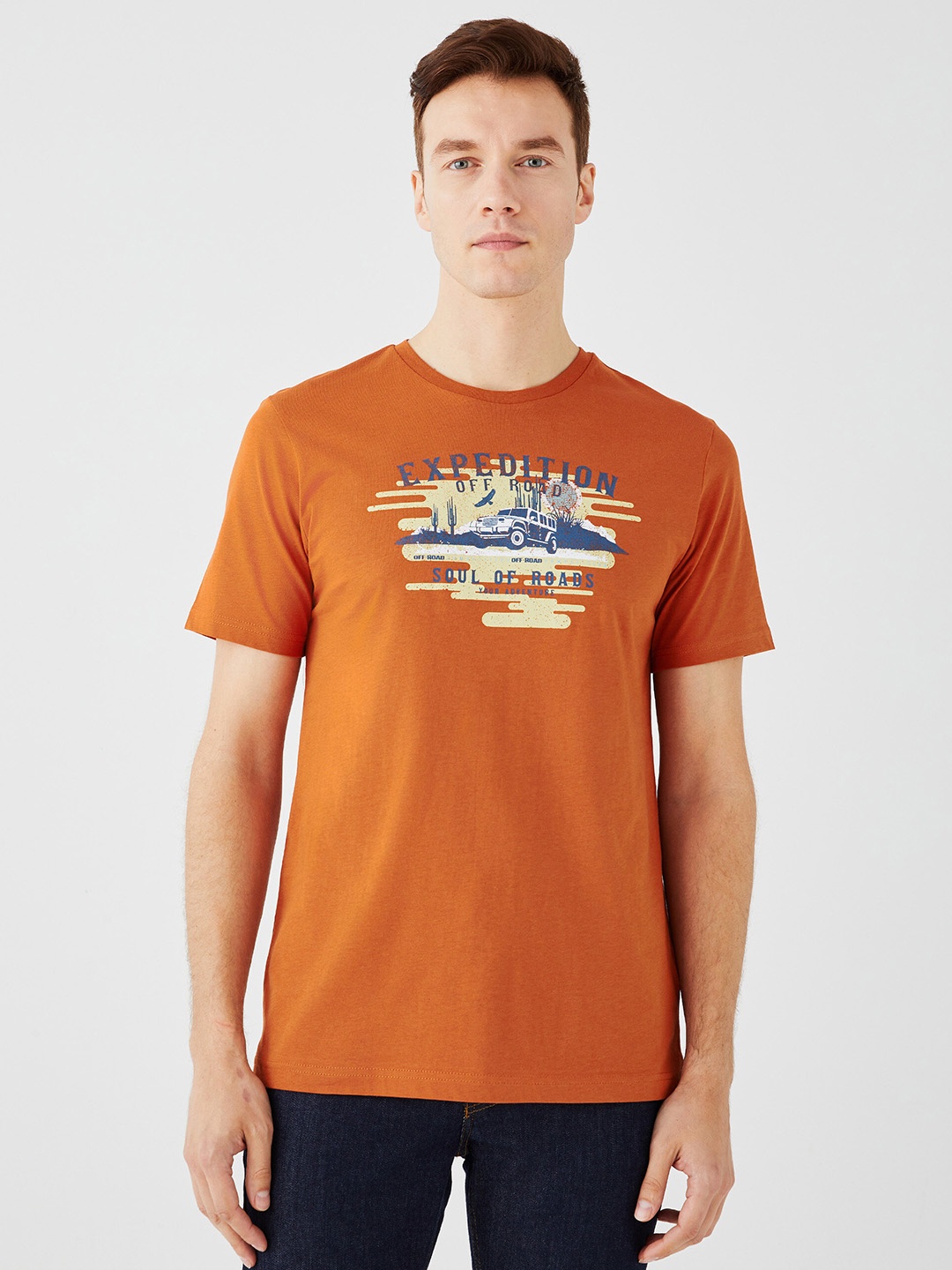 

LC Waikiki Men Printed Pure Cotton T-shirt, Orange