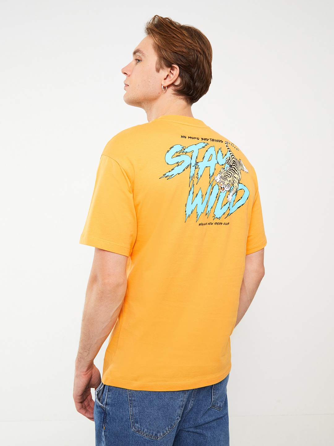 LC Waikiki Men Typography Printed Pure Cotton T-shirt, Yellow