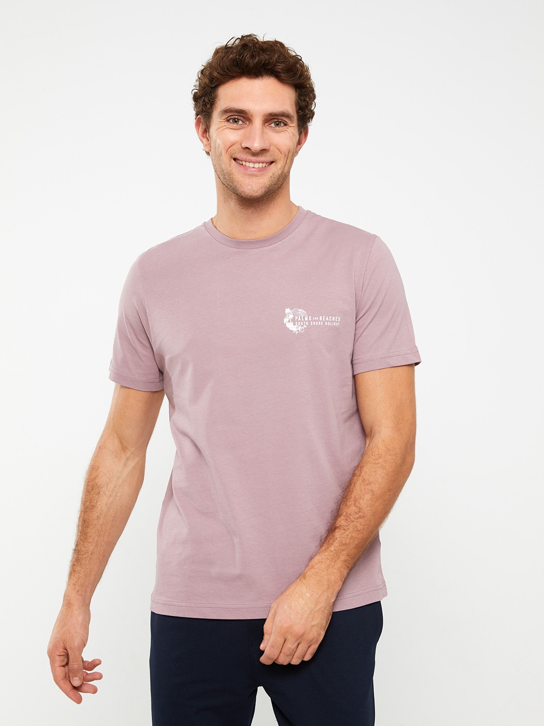 

LC Waikiki Men Print Detail Pure Cotton T-shirt, Mauve