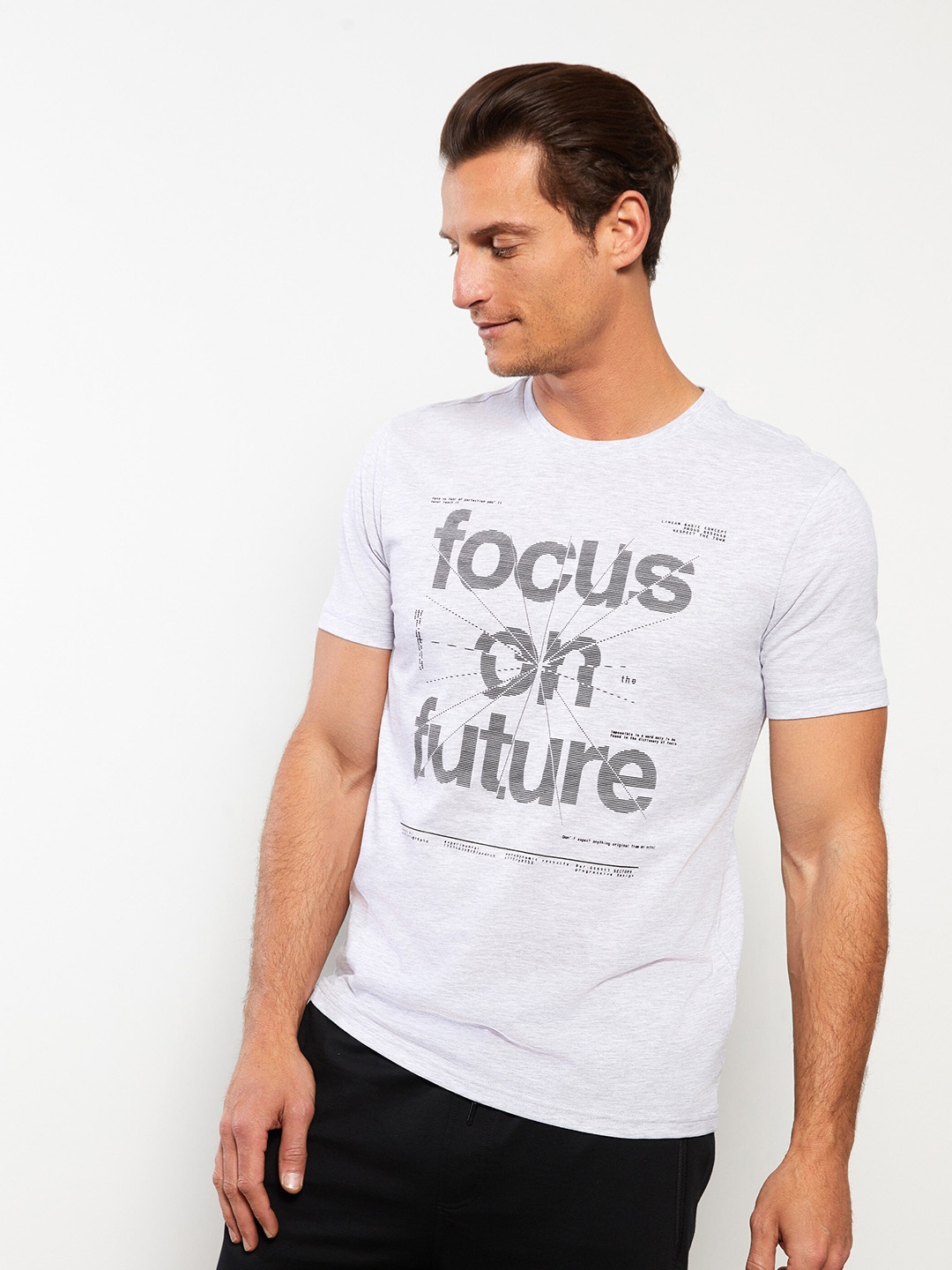 

LC Waikiki Typography Printed T-shirt, Grey melange