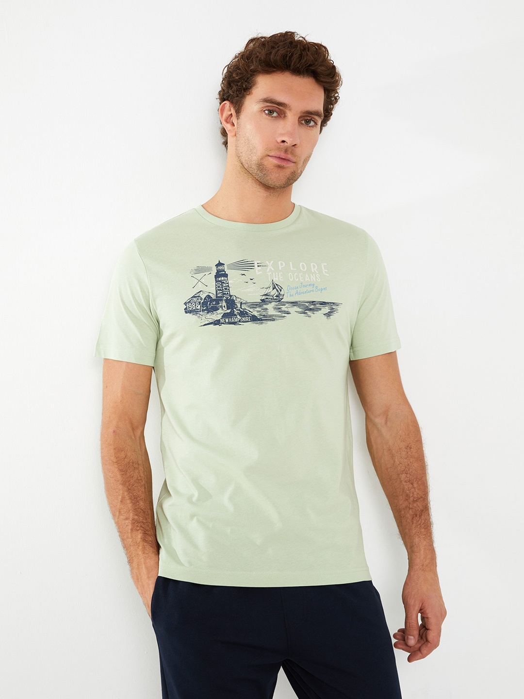 

LC Waikiki Men Printed Pure Cotton T-shirt, Green