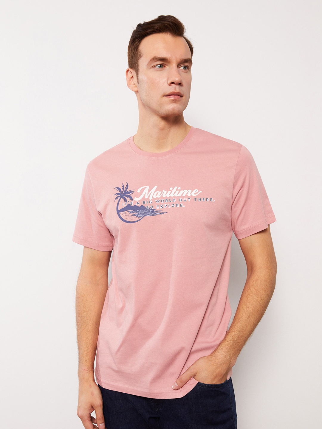 

LC Waikiki Tropical Printed Pure Cotton T-shirt, Pink