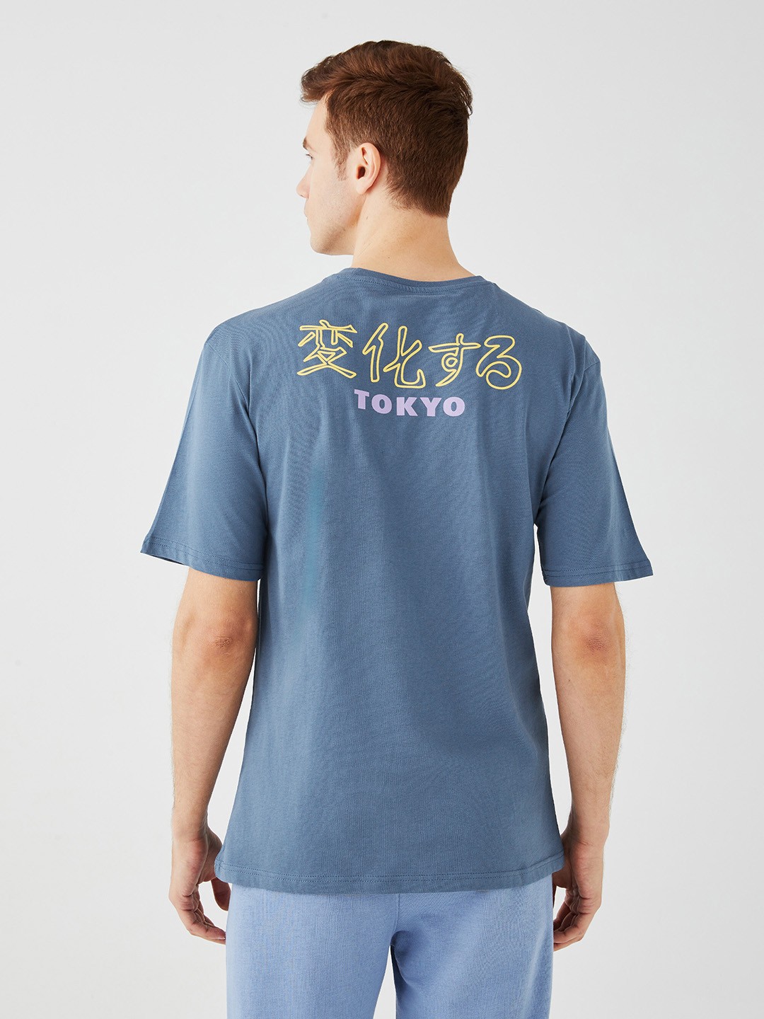 

LC Waikiki Men Typography Printed Pure Cotton T-shirt, Navy blue