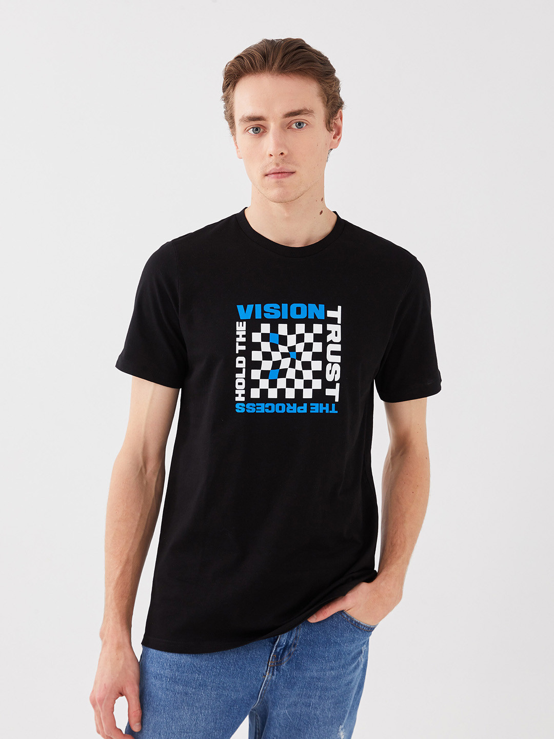 

LC Waikiki Geometric Printed Pure Cotton T-shirt, Black