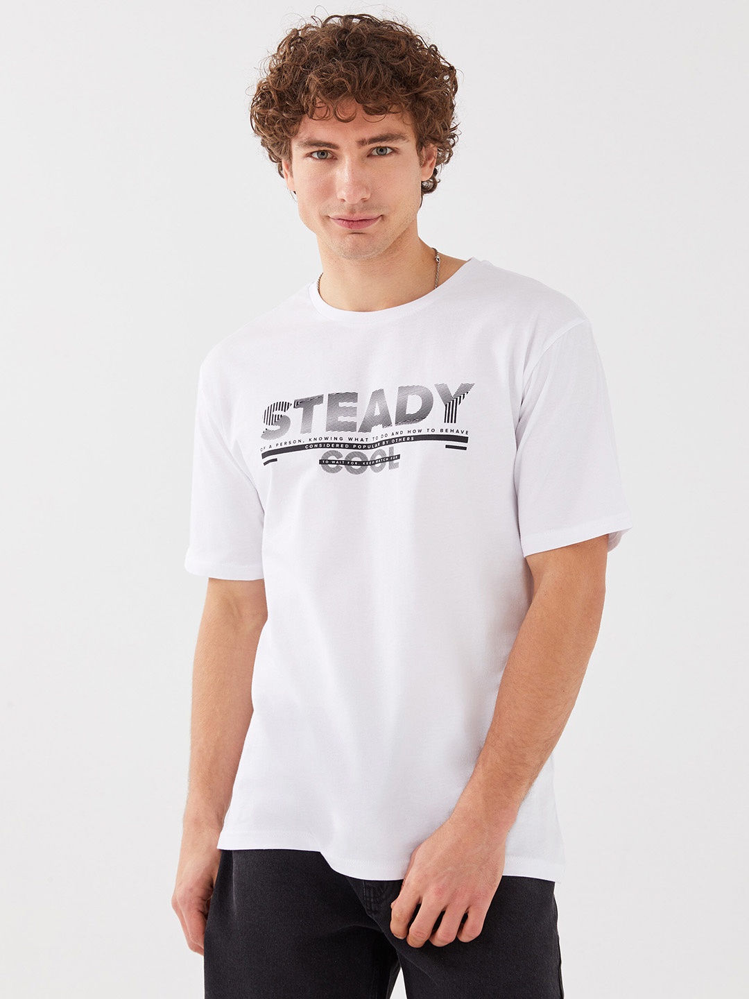 

LC Waikiki Men Typography Printed Pure Cotton T-shirt, White