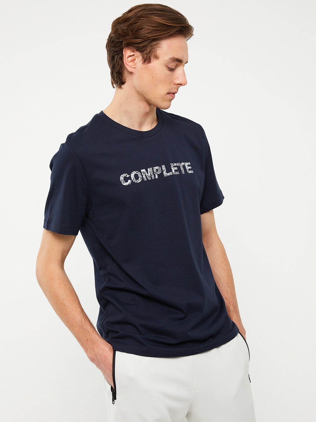 

LC Waikiki Typography Printed Pure Cotton T-shirt, Navy blue
