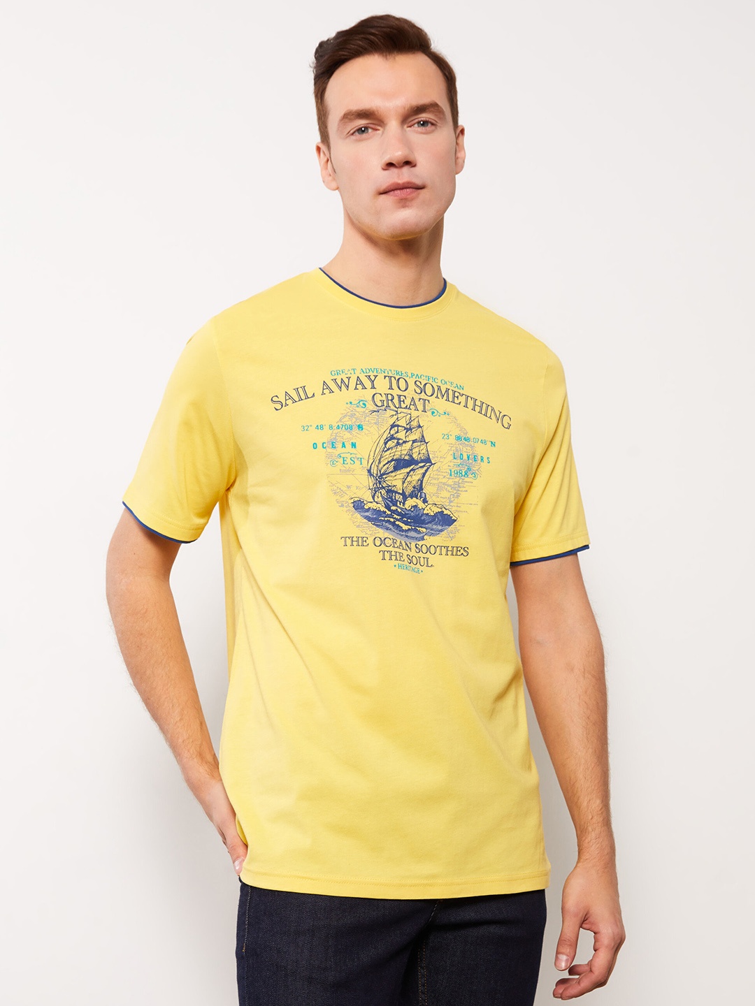 

LC Waikiki Printed Pure Cotton T-shirt, Yellow