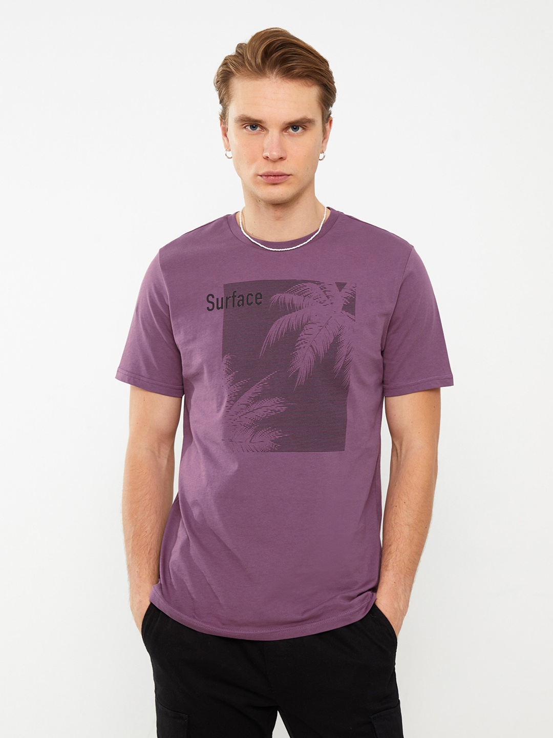 

LC Waikiki Men Printed Pure Cotton T-shirt, Purple