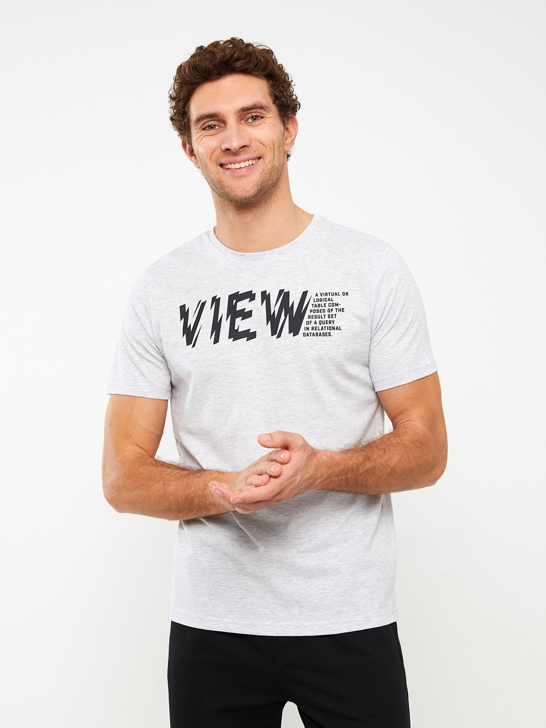 

LC Waikiki Typography Printed T-shirt, Grey melange