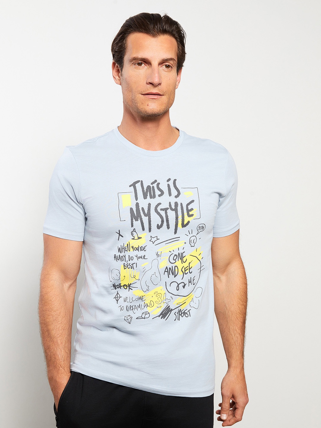 

LC Waikiki Typography Printed Pure Cotton T-shirt, Blue