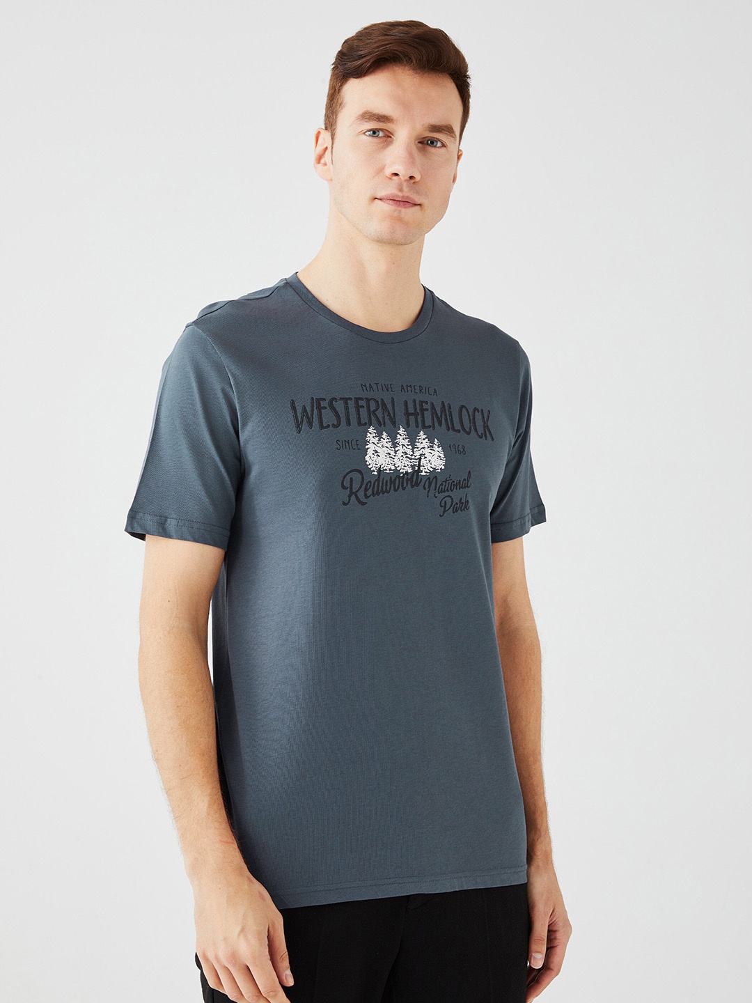 LC Waikiki Typography Printed Pure Cotton T-shirt, Grey