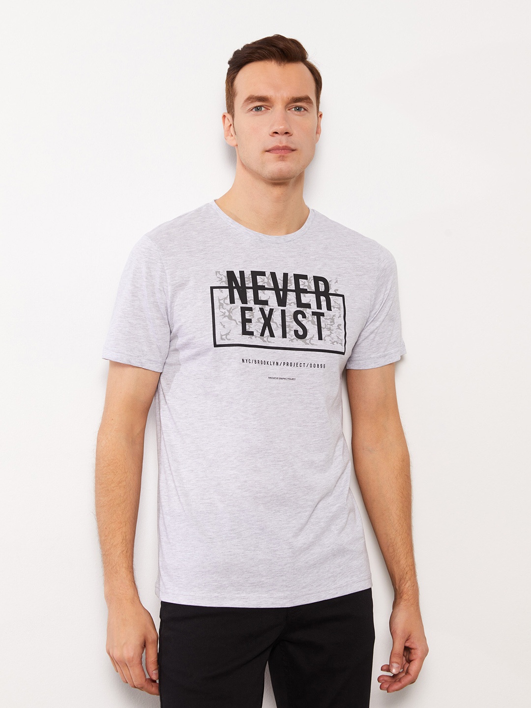 

LC Waikiki Typography Printed T-shirt, Grey melange