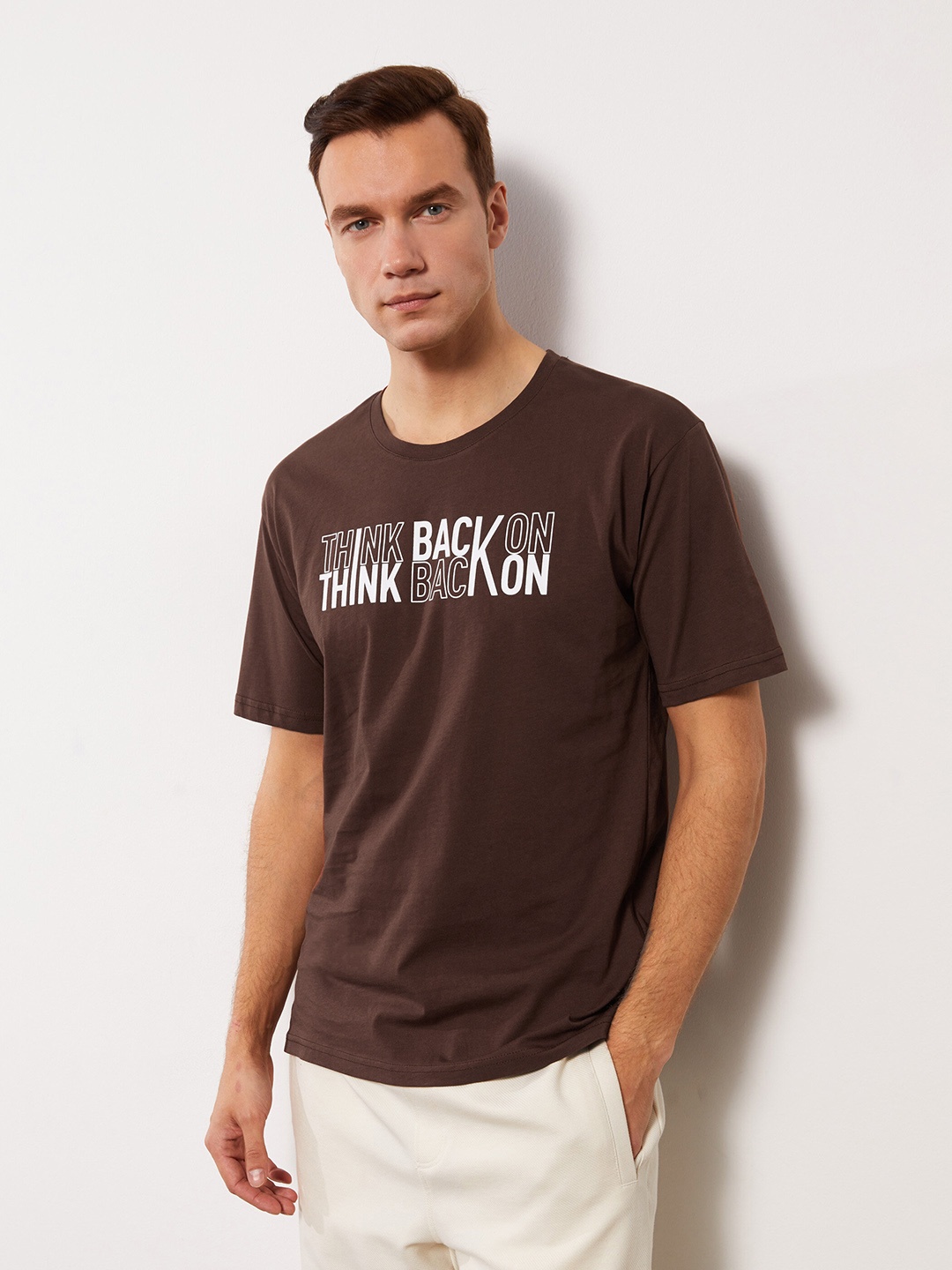 

LC Waikiki Typography Printed Pure Cotton T-shirt, Brown