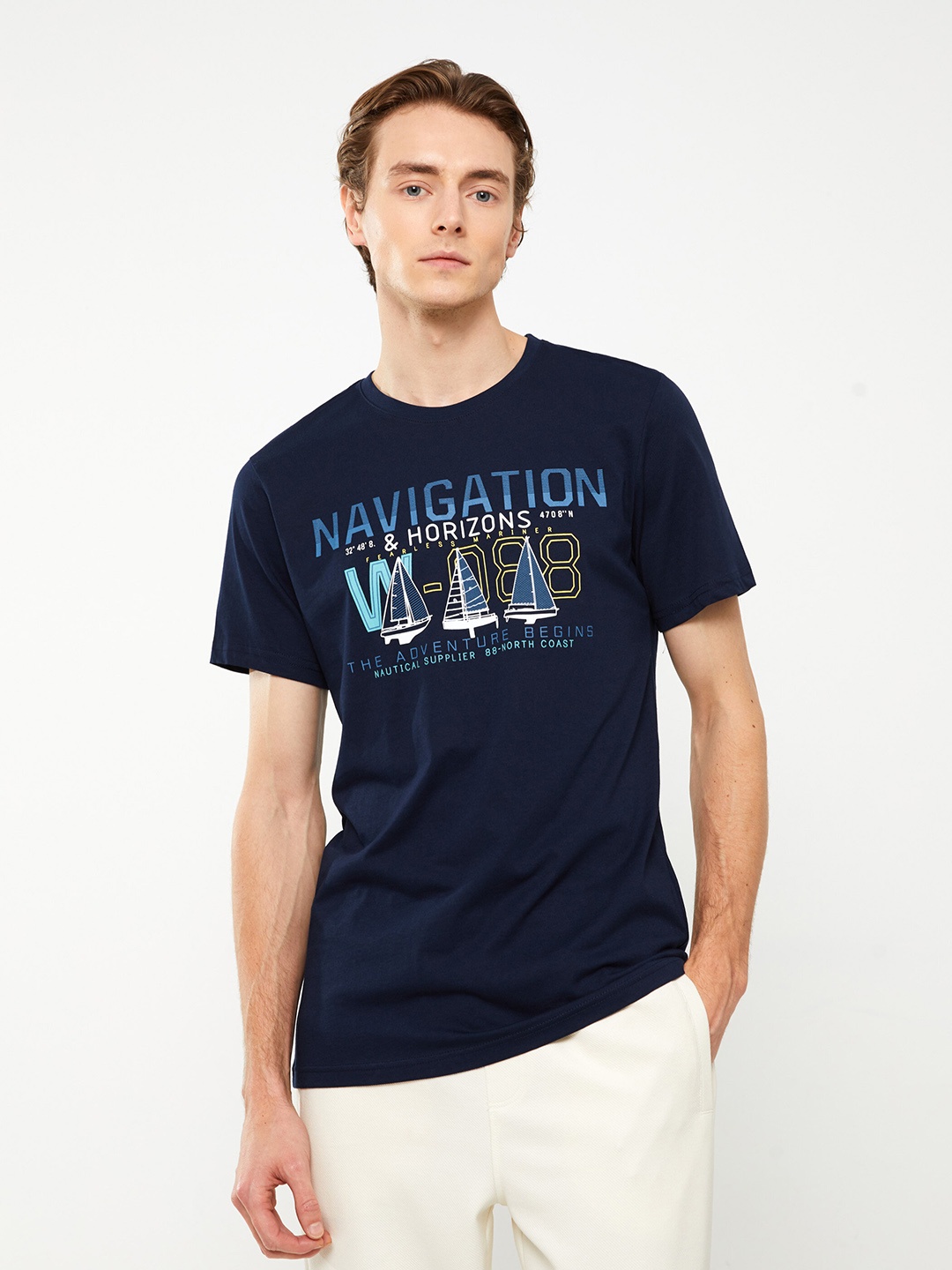 

LC Waikiki Nautical Printed Pure Cotton T-shirt, Navy blue