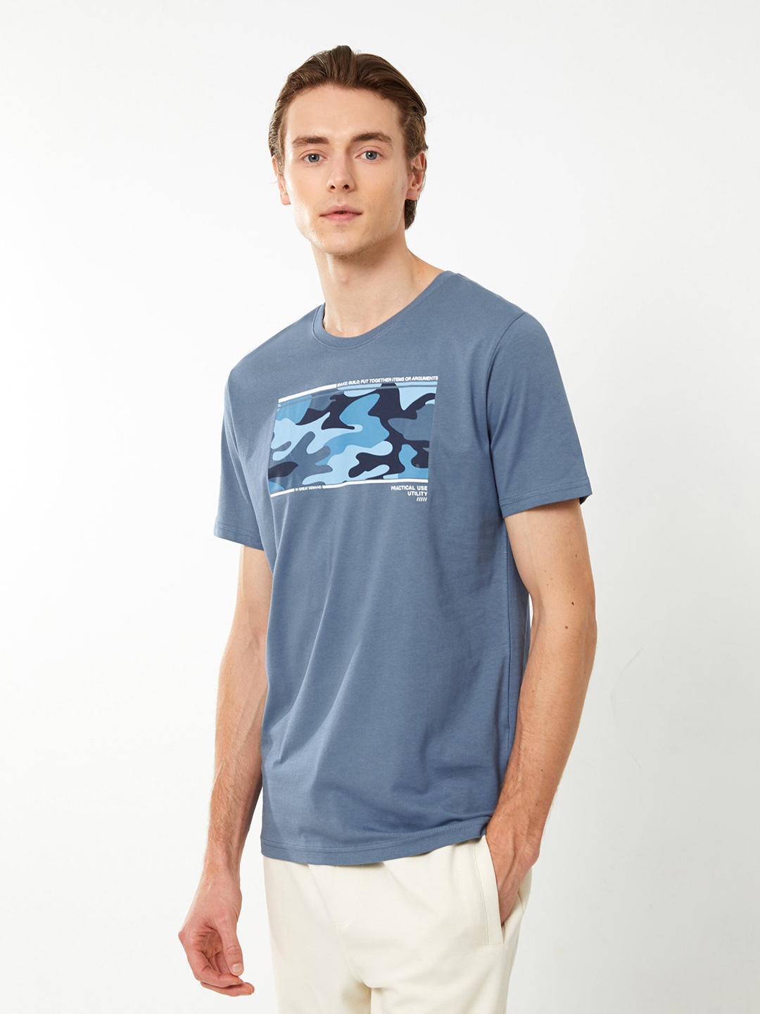 

LC Waikiki Camouflage Printed Pure Cotton T-shirt, Blue