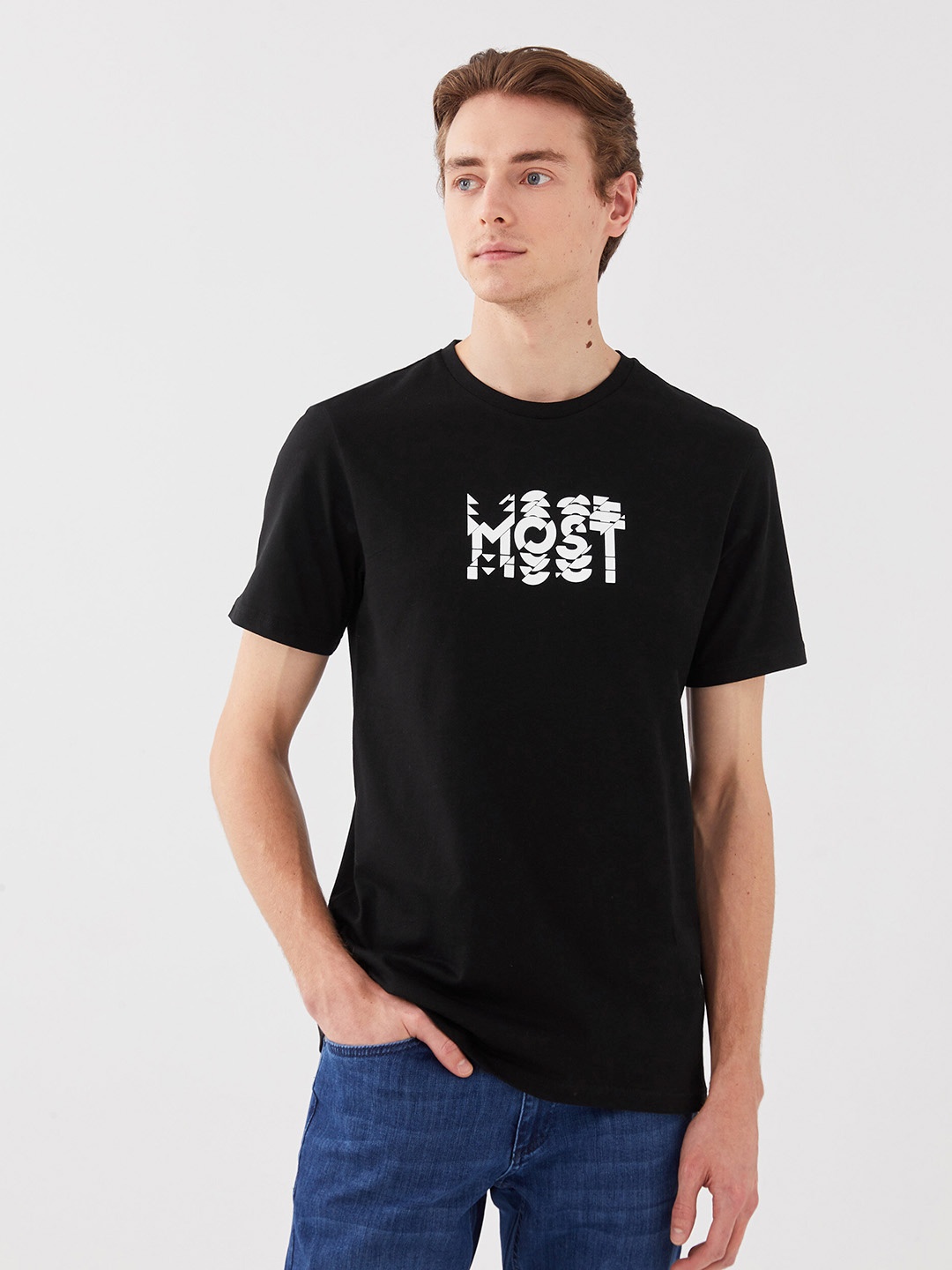 

LC Waikiki Typography Printed Pure Cotton T-shirt, Black