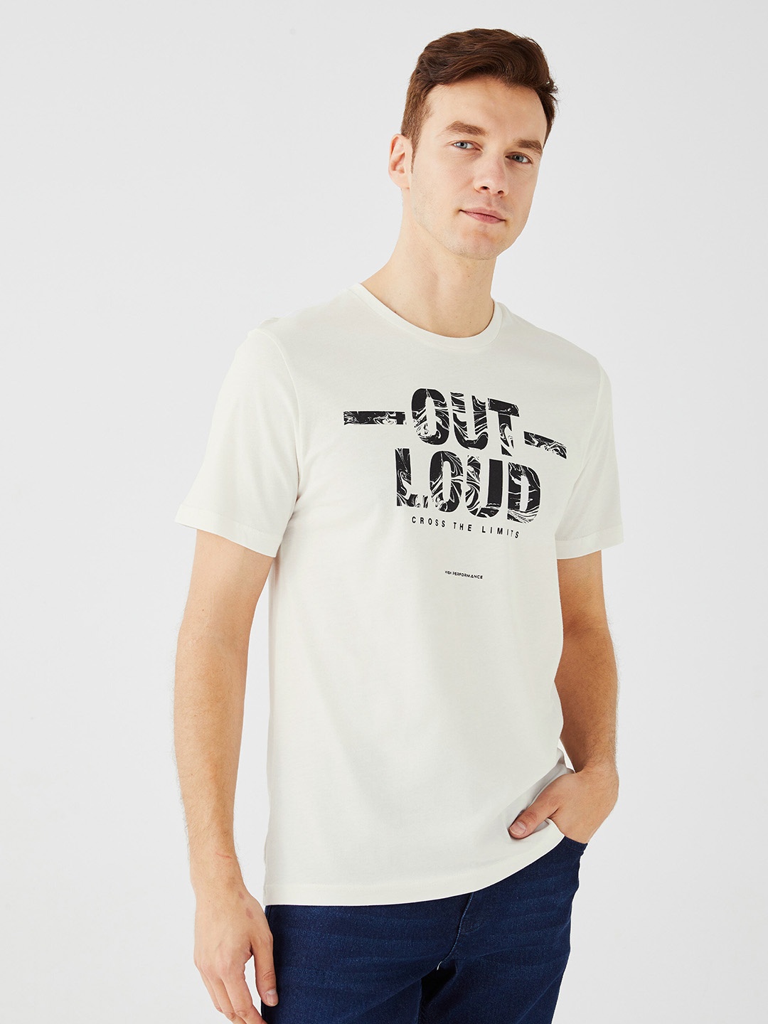 

LC Waikiki Typography Printed Pure Cotton T-shirt, Off white