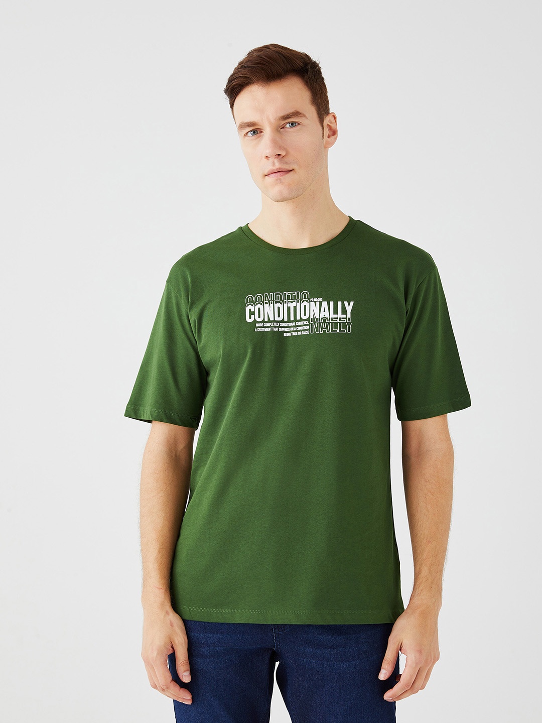 

LC Waikiki Typography Printed Pure Cotton T-shirt, Green