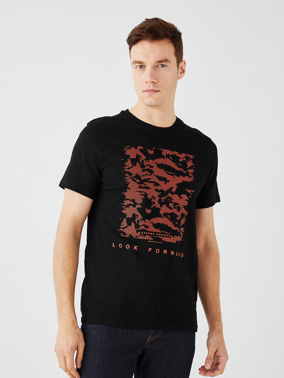 LC Waikiki Typography Printed Pure Cotton T-shirt, Black