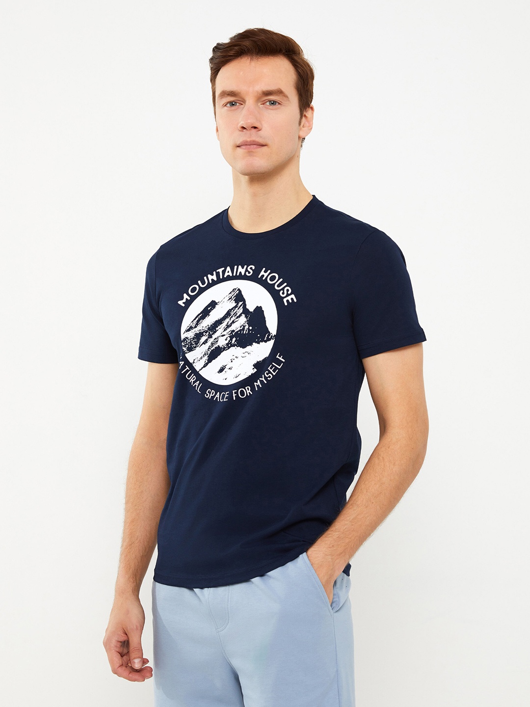 

LC Waikiki Typography Printed Pure Cotton T-shirt, Navy blue