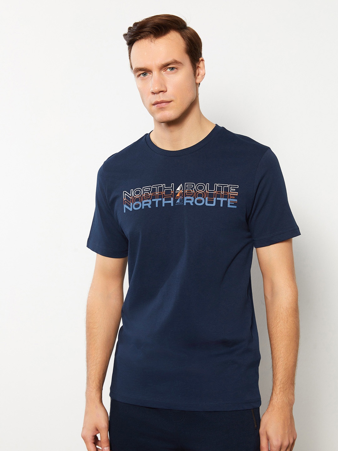 

LC Waikiki Typography Printed Pure Cotton T-shirt, Navy blue