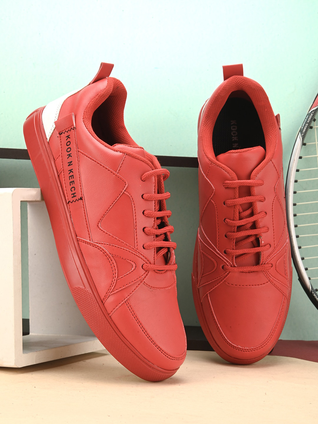 

Kook N Keech Men Round Toe Lace Ups Sneakers, Red