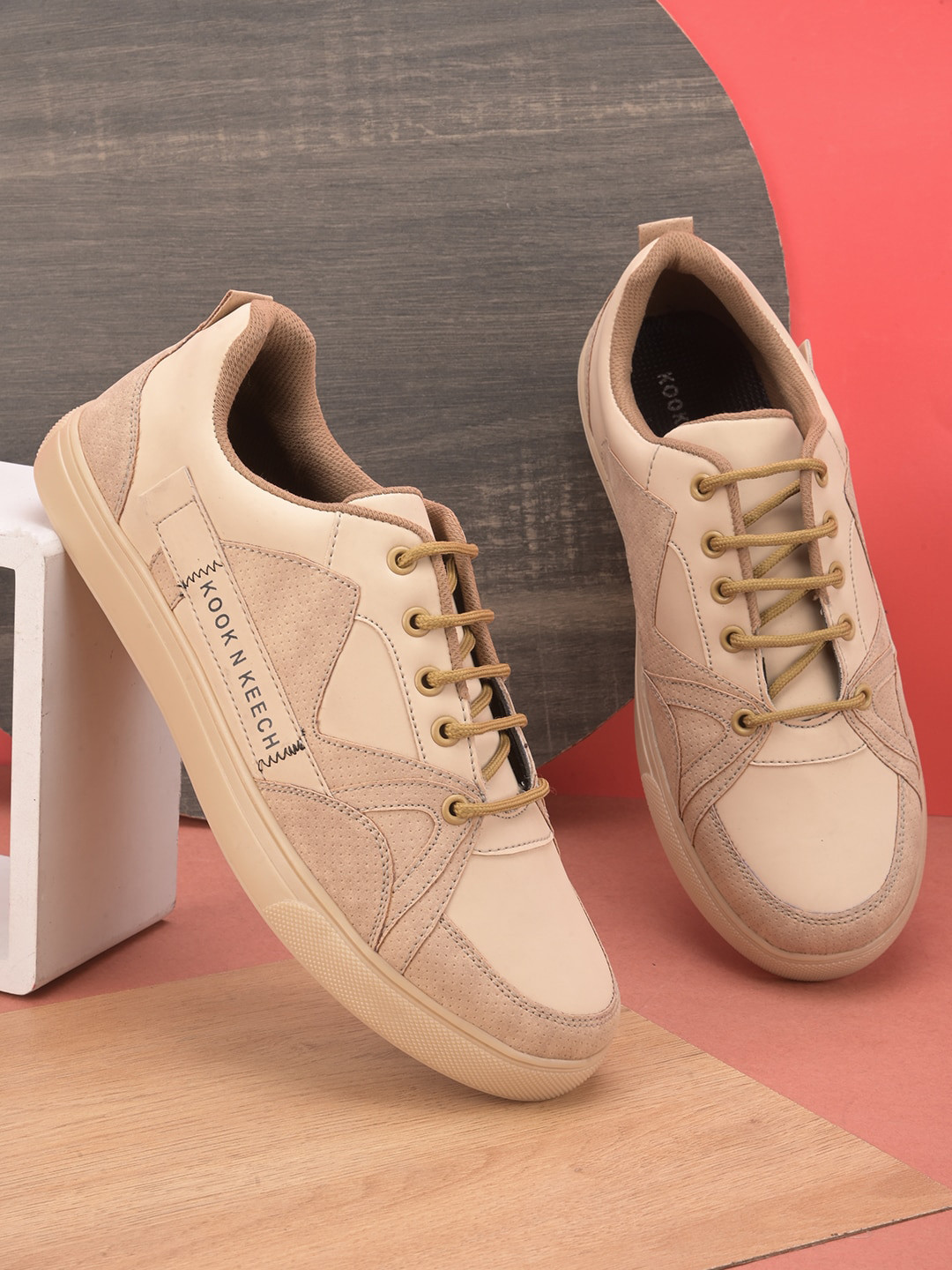 

Kook N Keech Men Round Toe Lace Ups Sneakers, Cream