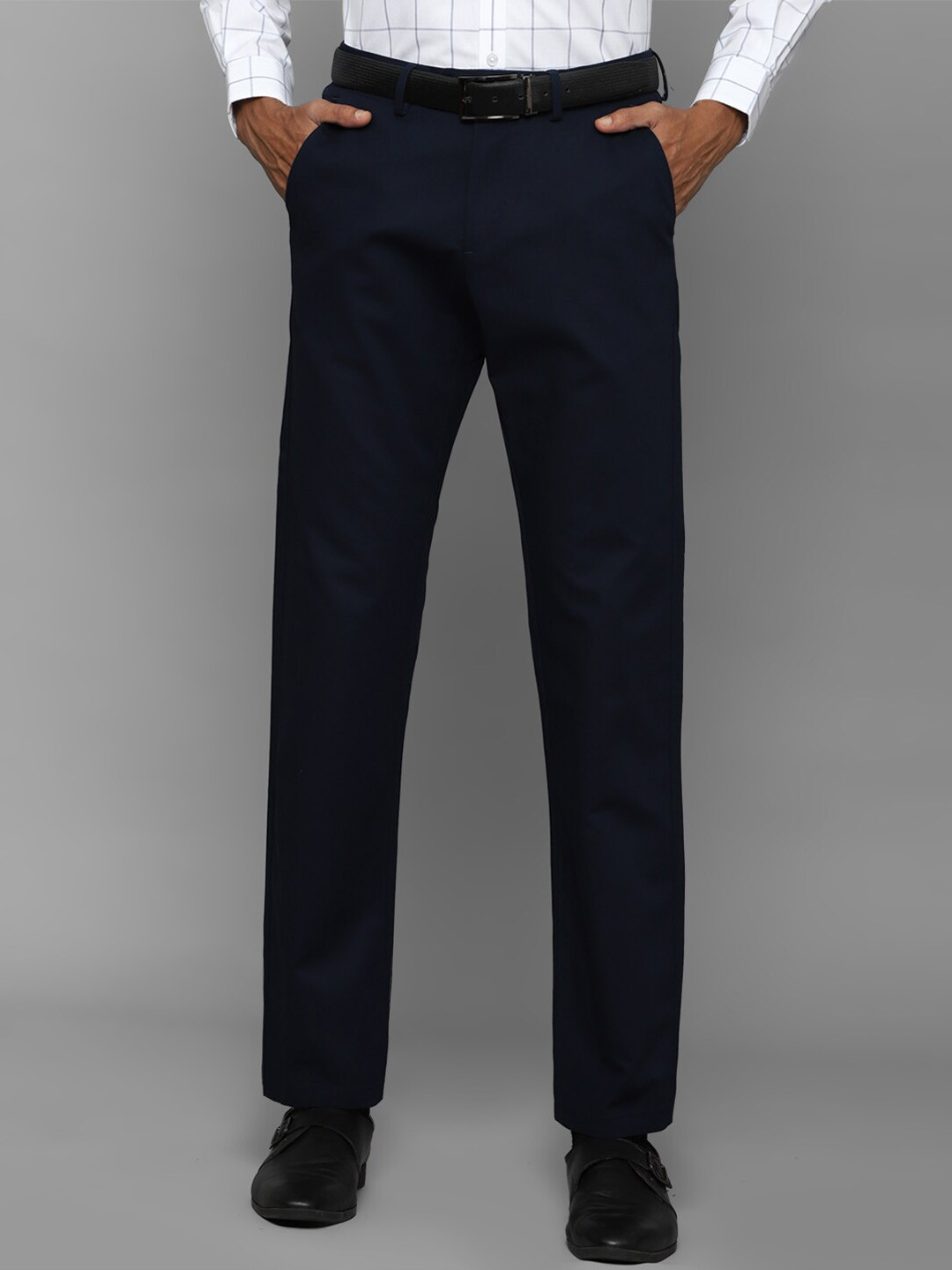 

Allen Solly Men Mid-Rise Slim Fit Plain Formal Trousers, Navy blue
