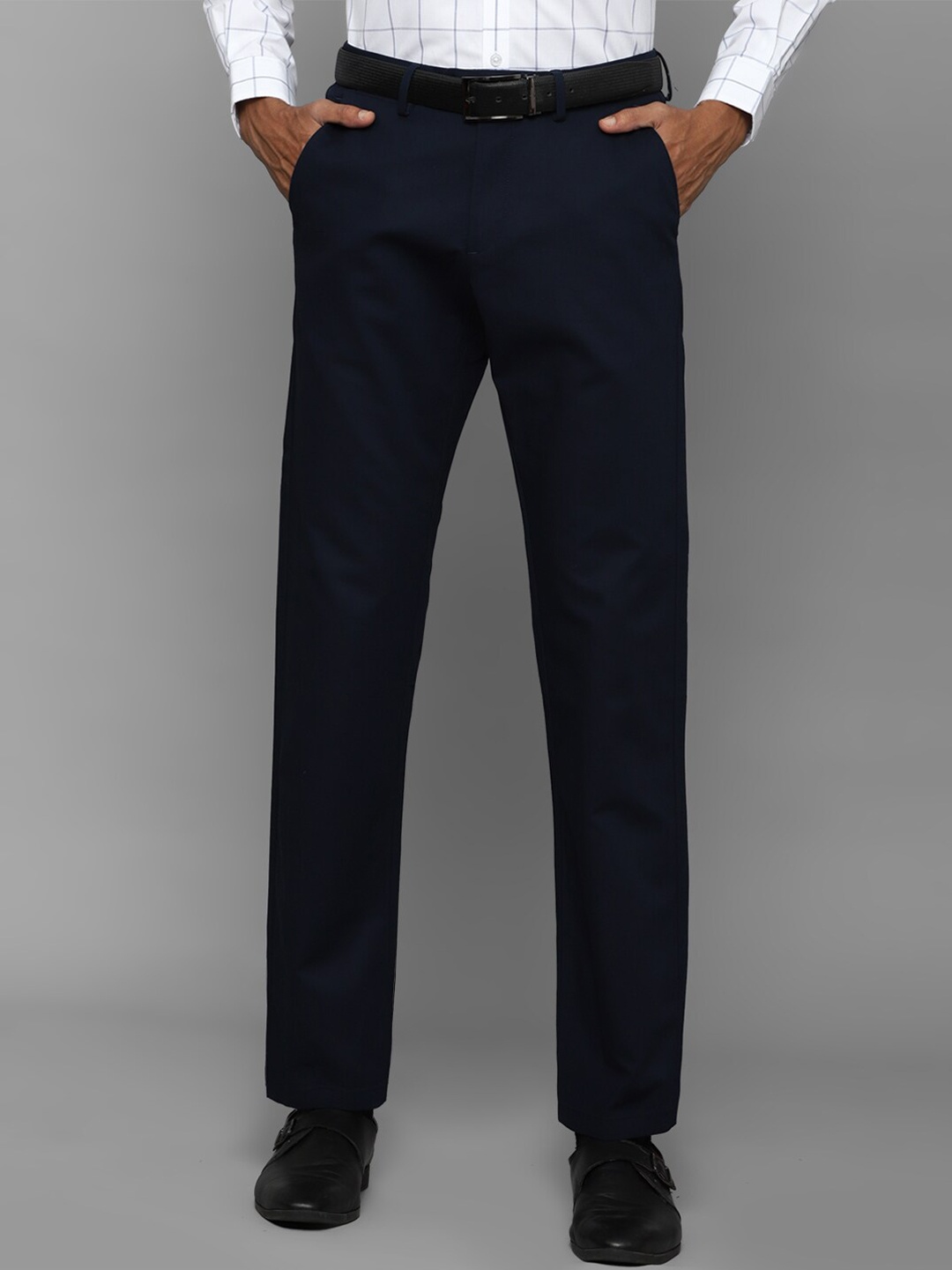 

Allen Solly Men Mid-Rise Slim Fit Plain Formal Trousers, Navy blue