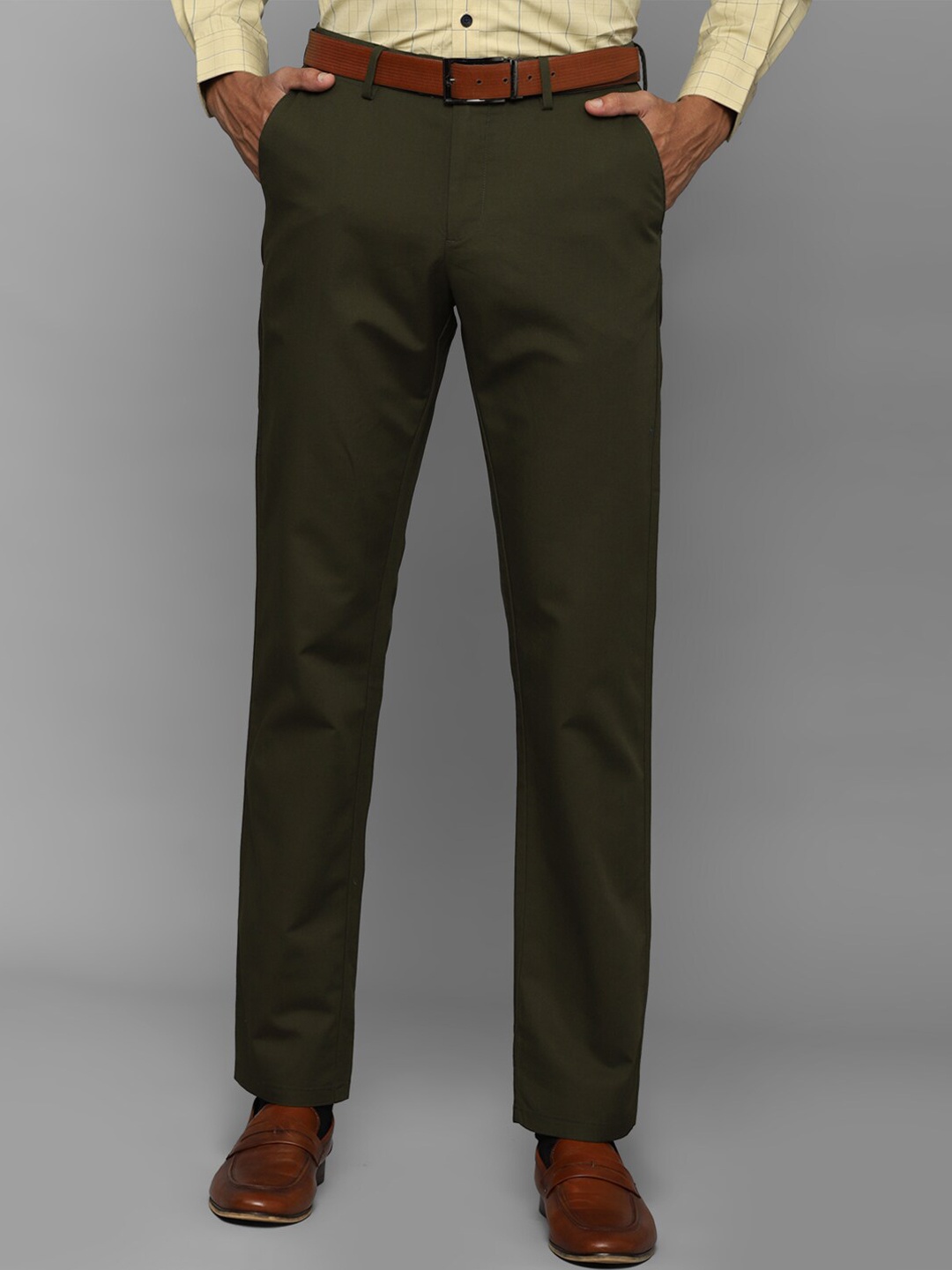 

Allen Solly Men Mid-Rise Slim Fit Plain Formal Trousers, Olive