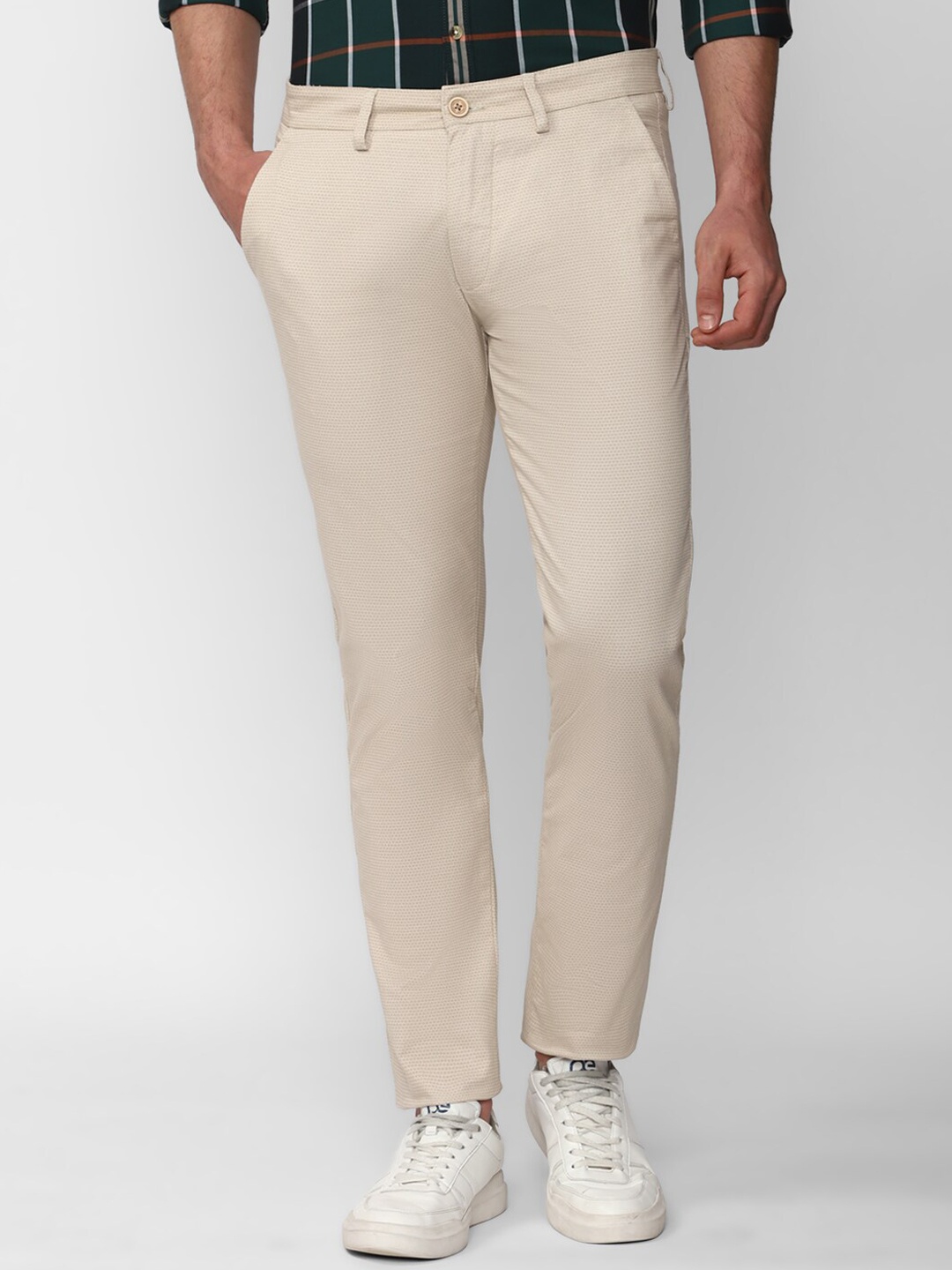 

Peter England Casuals Men Mid-Rise Slim Fit Regular Trousers, Cream