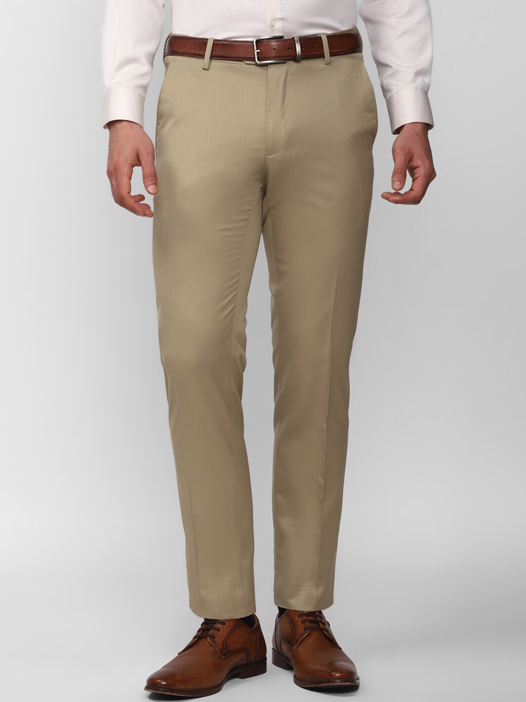 

Peter England Elite Men Mid-Rise Slim Fit Formal Trousers, Beige