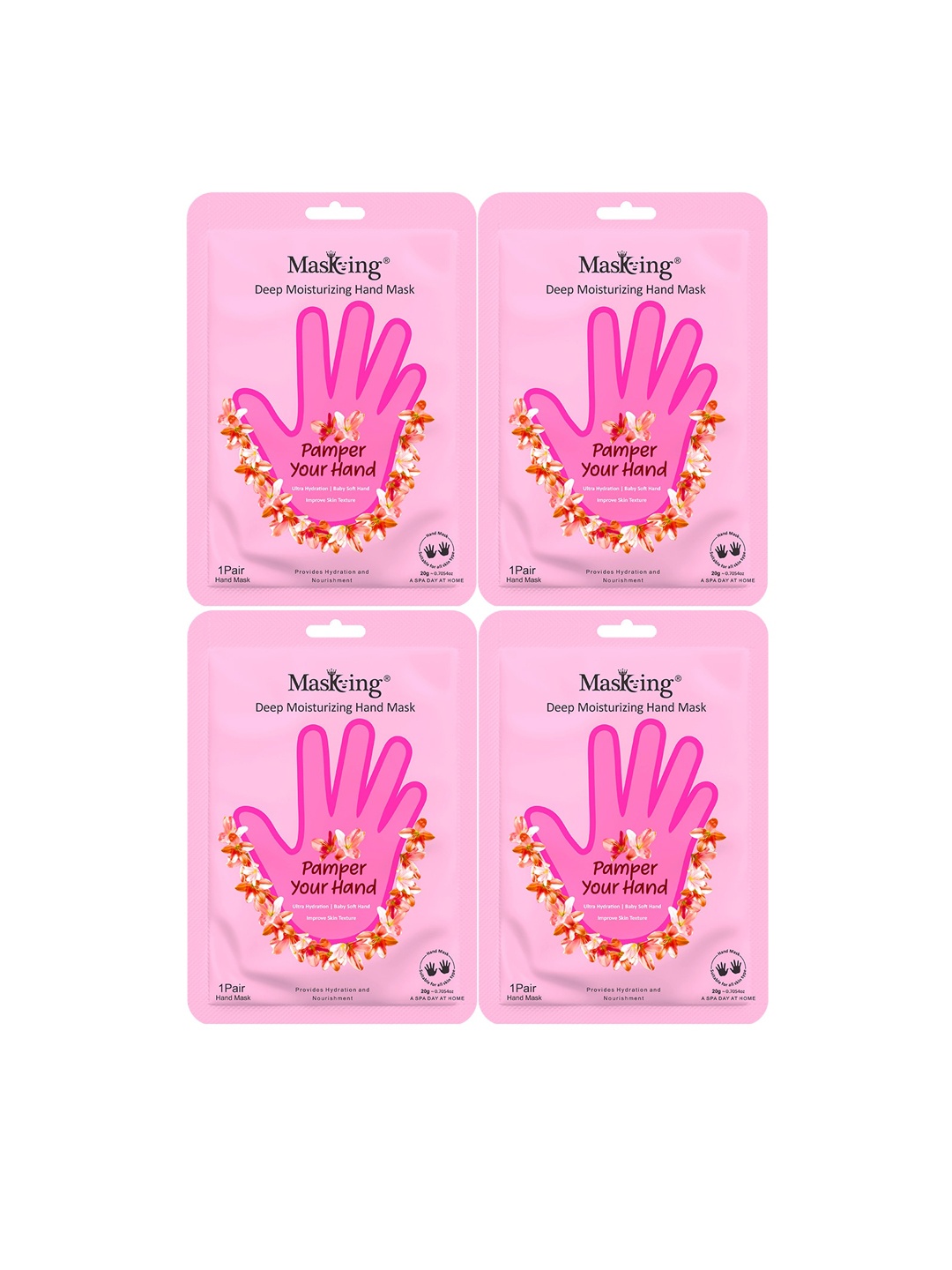 

MasKing Set Of 4 Moisturizing & Hydrating Hand Masks 20gm Each, White