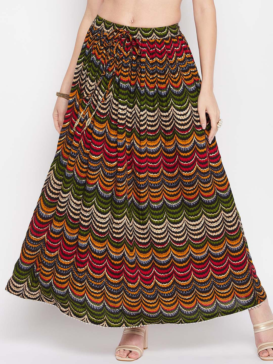 

Clora Creation Ethnic Motifs Printed Flared Maxi Skirt, Red