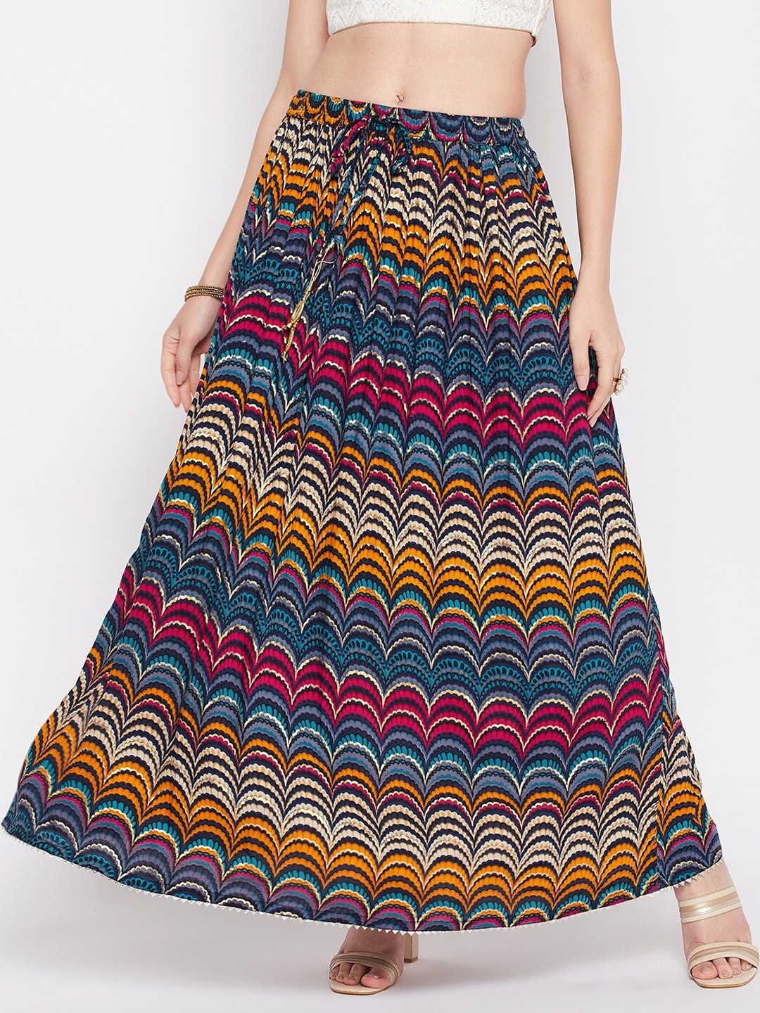 

Clora Creation Ethnic Motifs Printed Flared Maxi Skirt, Blue