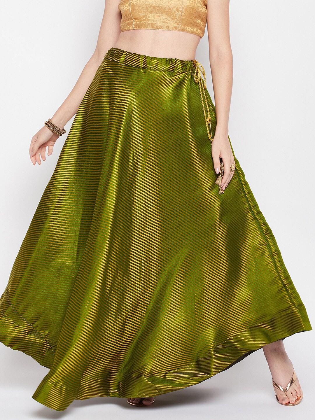 

Clora Creation Striped Flared Maxi Skirt, Olive