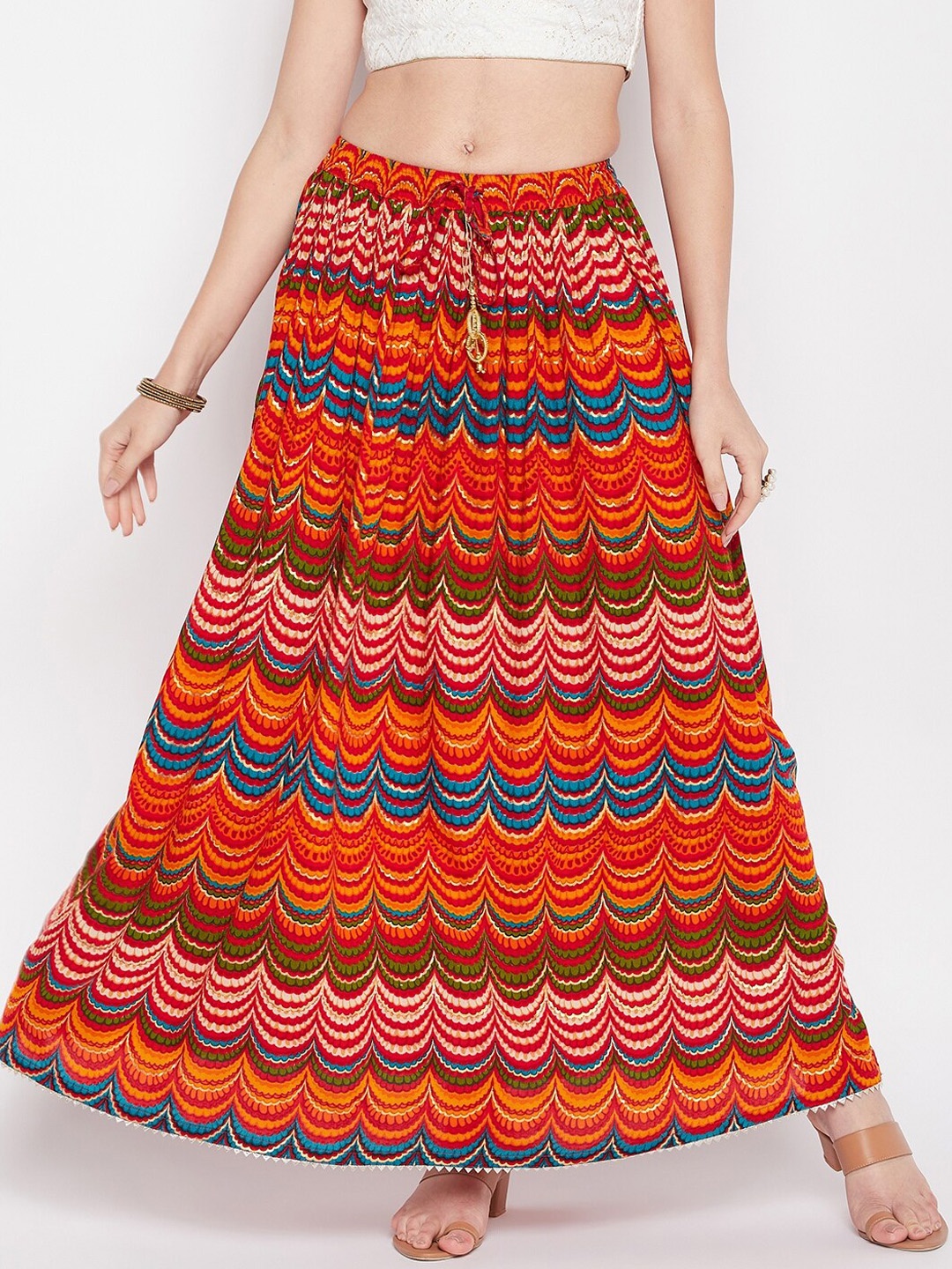 

Clora Creation Ethnic Motifs Printed Flared Maxi Skirts, Red