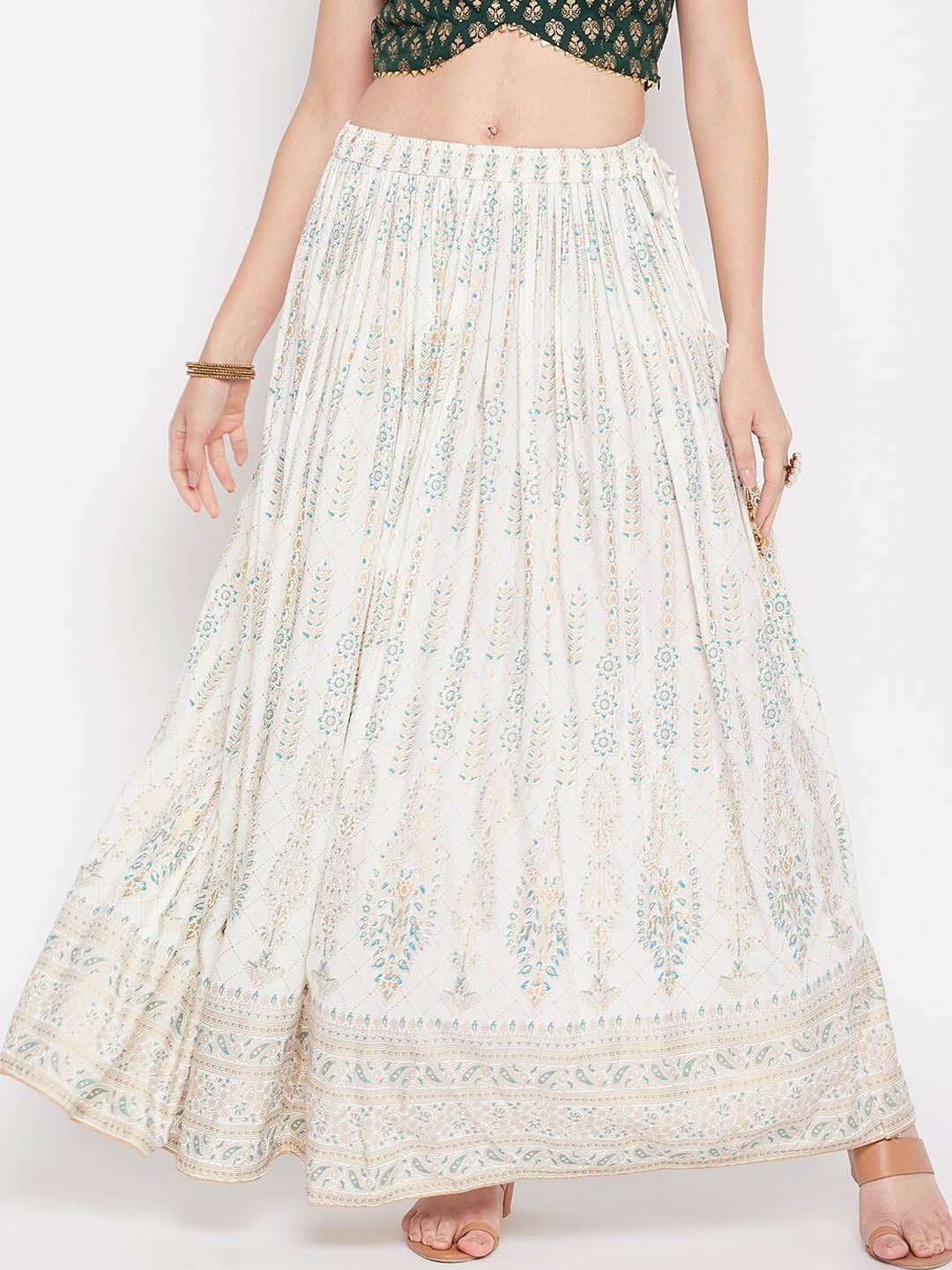 

Clora Creation Printed Flared Maxi Skirt, Cream
