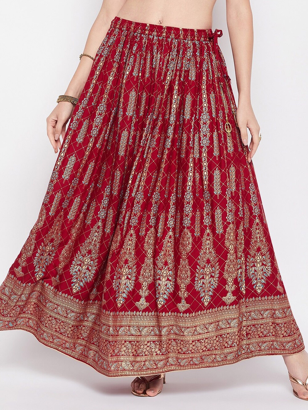 

Clora Creation Floral Printed Flared Maxi Skirt, Maroon
