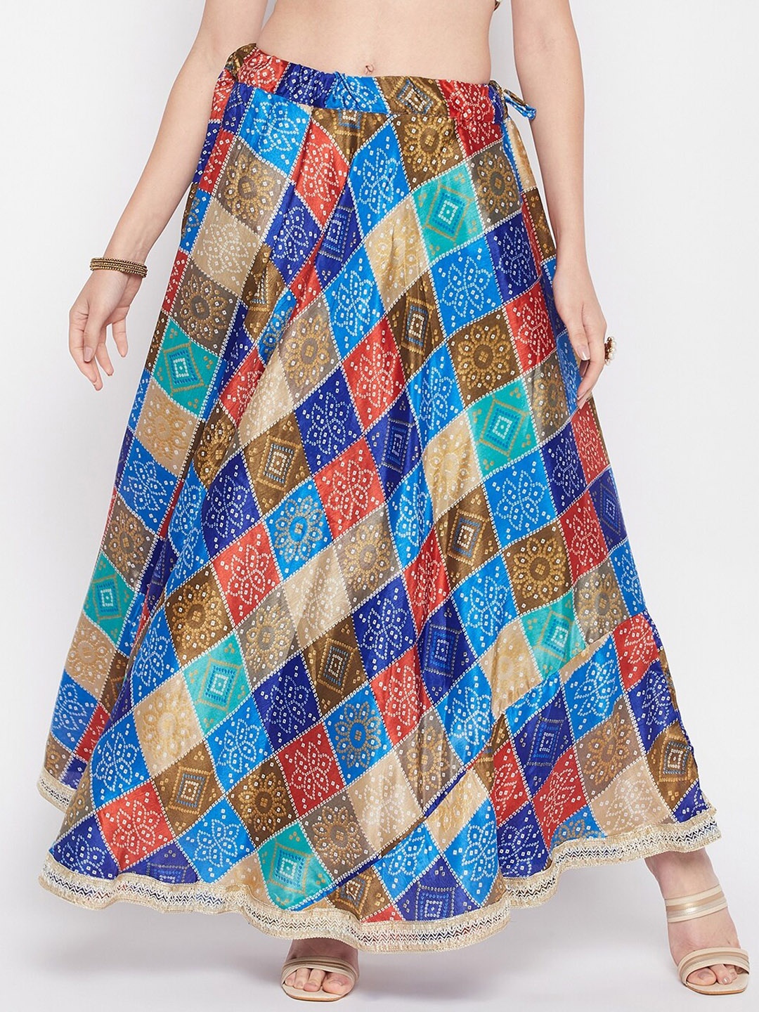 

Clora Creation Tie & Dye Bandhani Print Chinon Maxi Ethnic Skirt, Blue