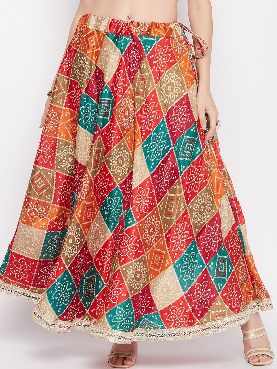 

Clora Creation Bandhini Printed Flared Maxi Skirt, Red