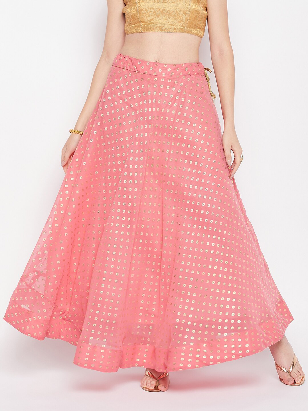 

Clora Creation Floral Printed Flared Maxi Skirt, Peach