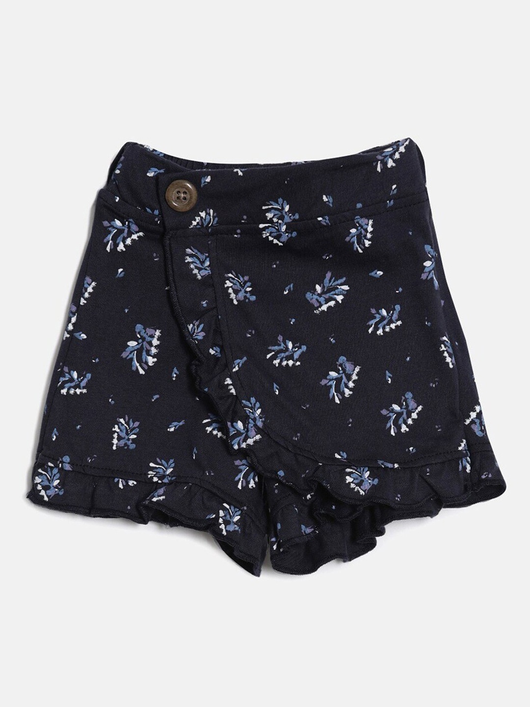 

Kryptic Girls Floral Printed Pure Cotton Skorts, Navy blue