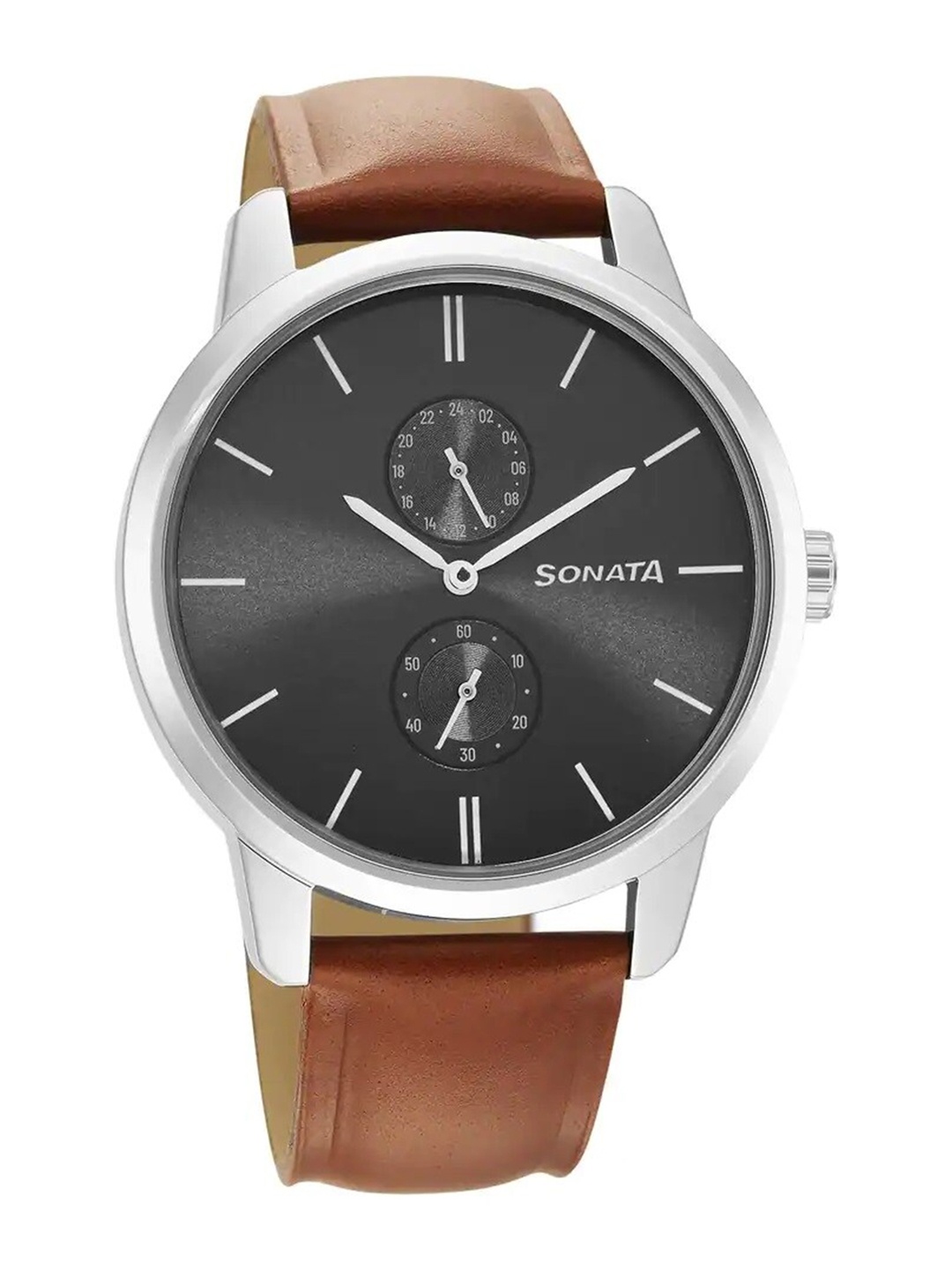 

Sonata Men Textured Leather Straps Analogue Watch 7139SL05, Brown