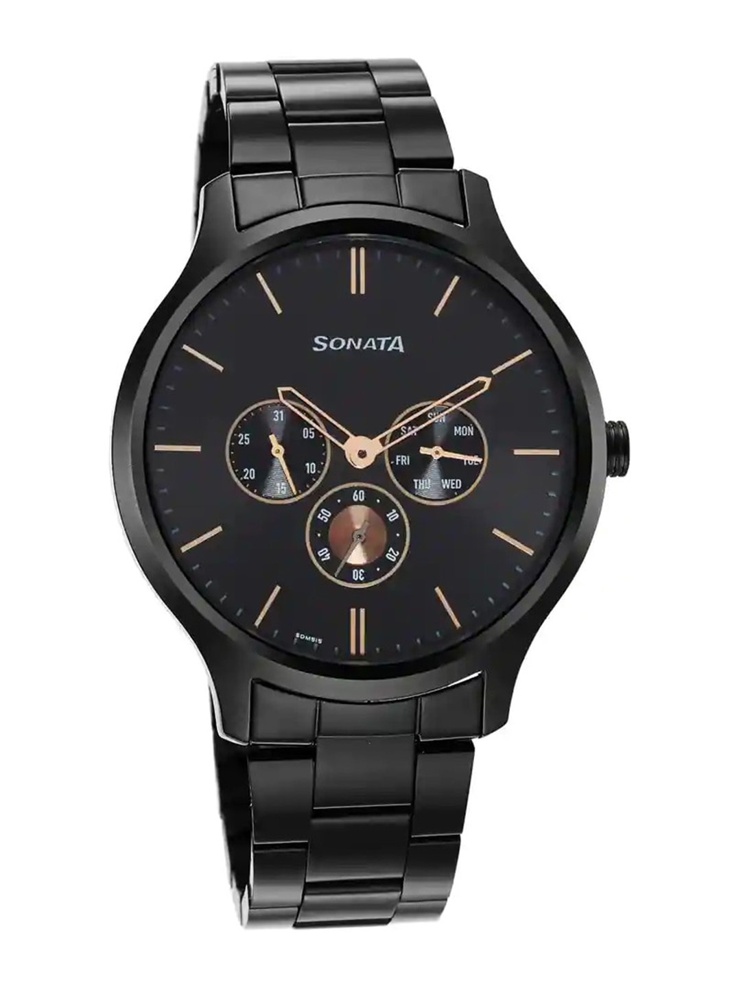 

Sonata Men Textured Stainless Steel Bracelet Style Straps Analogue Watch 7140NM01, Black