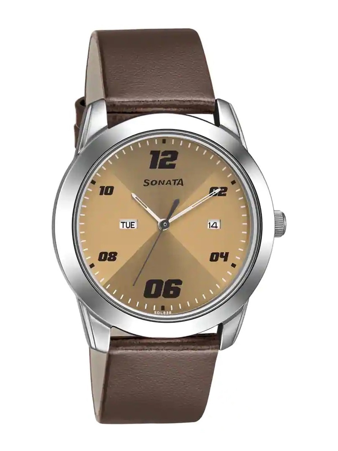 

Sonata Men Round Dial & Leather Straps Analogue Watch 7924SL13, Brown